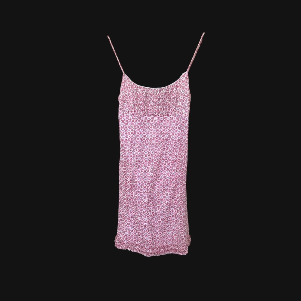 Y2K Coquette Pink Floral Lace Mini Dress Spaghetti Strap Ruffle Hem Womens Sz 12